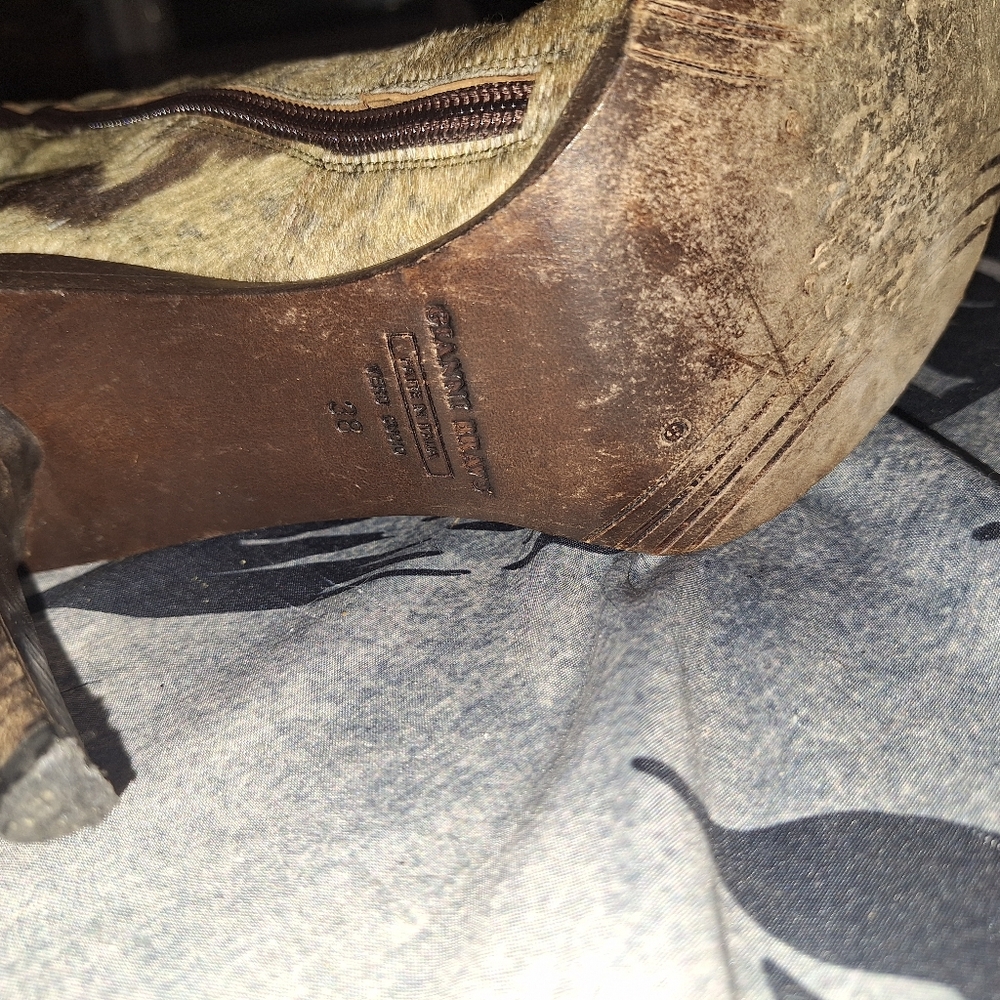 Gianni Bravo Poited Toe High Heeled Italian Leather &Fur Boots Size7.5 - Picture 8 of 14